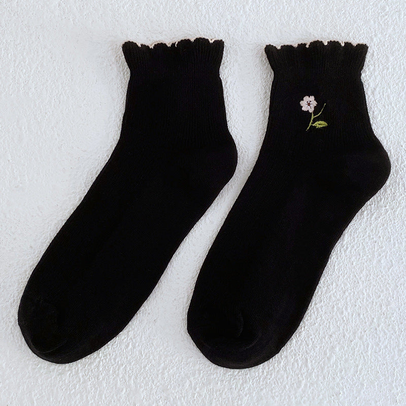 Ruffle Embroidery Crew Socks - DippedShop Wholesale - #9443