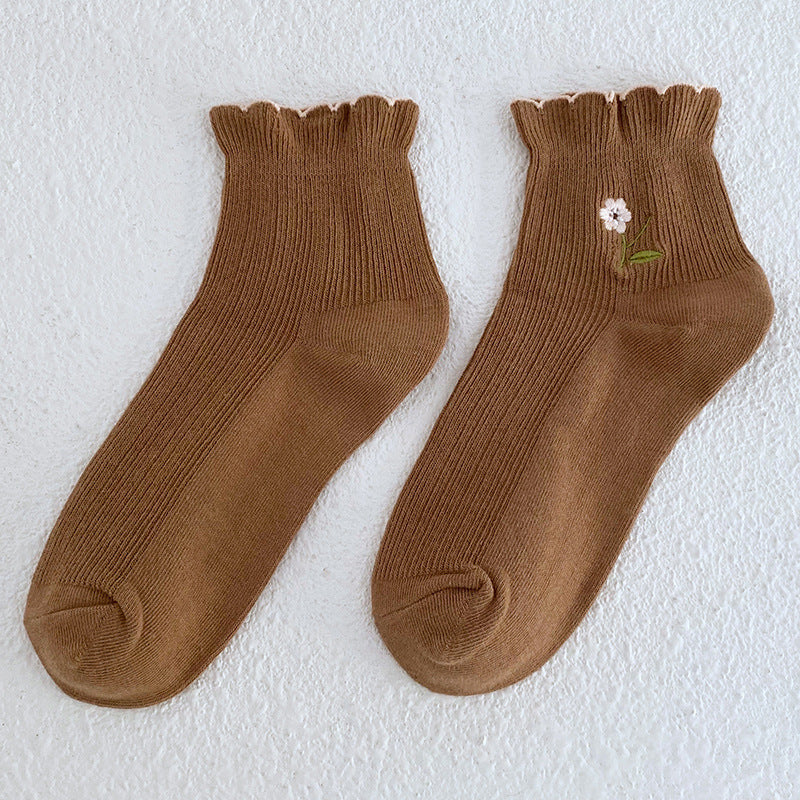 Ruffle Embroidery Crew Socks - DippedShop Wholesale - #7747