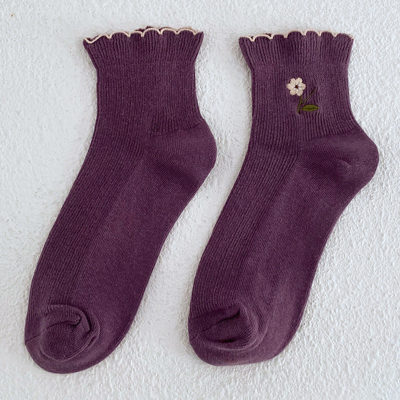 Ruffle Embroidery Crew Socks - DippedShop Wholesale - #1139