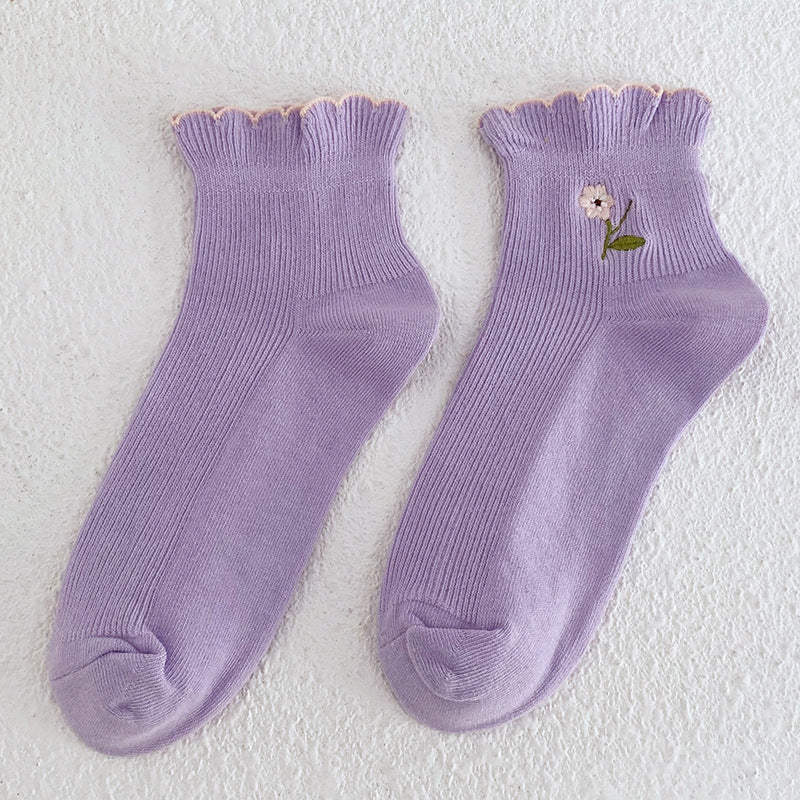Ruffle Embroidery Crew Socks - DippedShop Wholesale - #6051