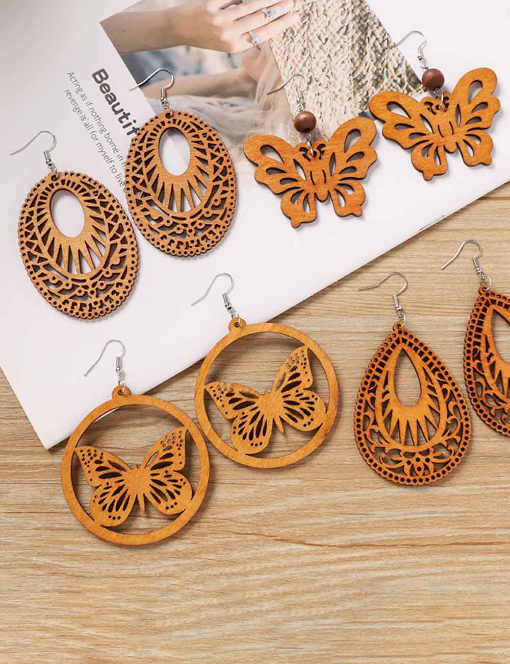 Wooden Butterfly Dangle Earrings - DippedShop Wholesale - #9027