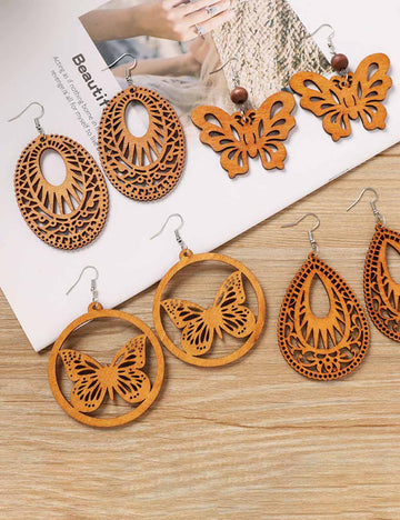 Wooden Butterfly Dangle Earrings - DippedShop Wholesale - #9027
