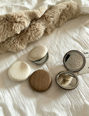 Minimalist Wood Grain Round Fold Makeup Mirror MK2PPFN6CT5MR48