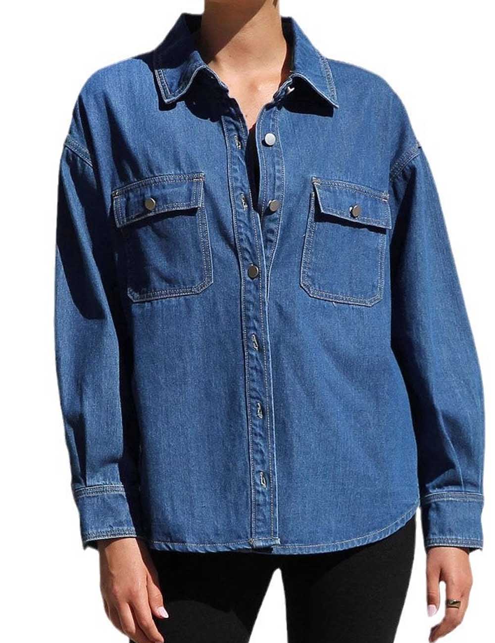 Vintage Polo Collar Long Sleeve Denim Shirt DP25E560