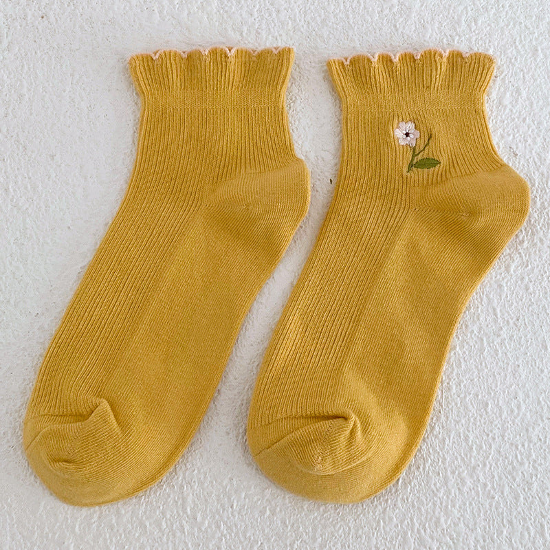 Ruffle Embroidery Crew Socks - DippedShop Wholesale - #2211
