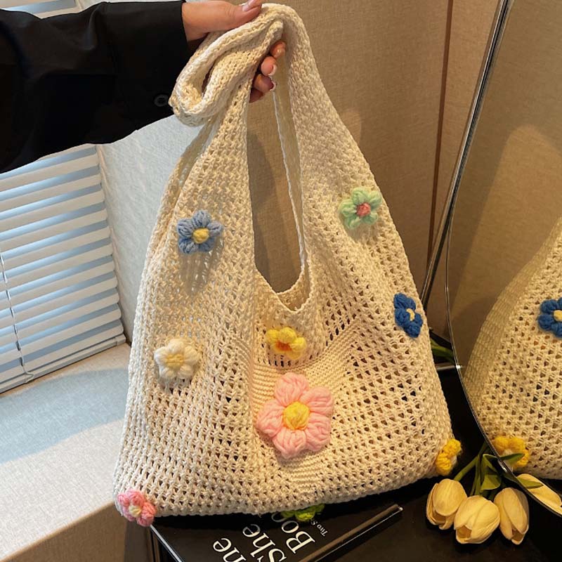 Flower Crochet Tote Bag - DippedShop Wholesale - #6771