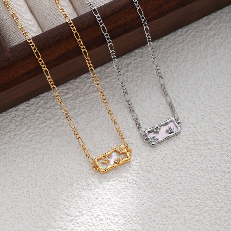 Zircon Shell Rectangular Pendant Necklaces DPJN2001