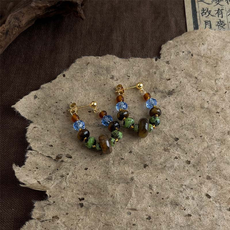 Retro Stone Bead Hoop Earrings - DippedShop Wholesale - #0499