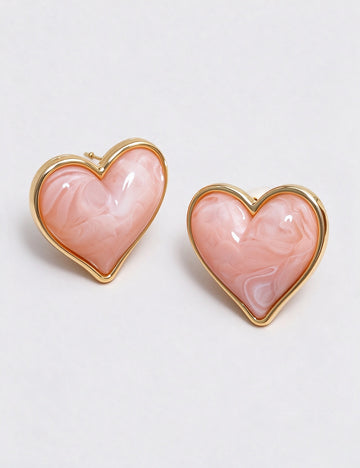 Vintage Enamel Heart Gold Plated Stud Earrings 6W6JER950