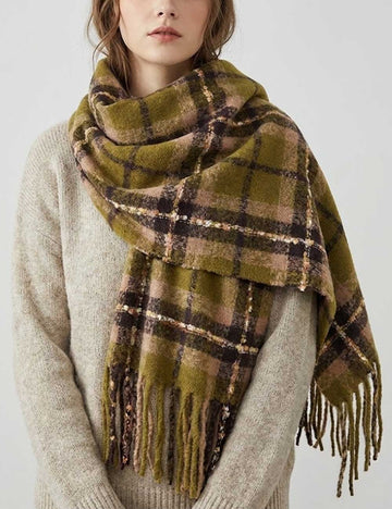 Winter Plaid Faux Cashmere Warm Tassel Scarf DP25H679