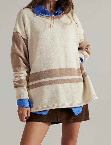 Color Block Round Neck Loose Sweater DP25G917