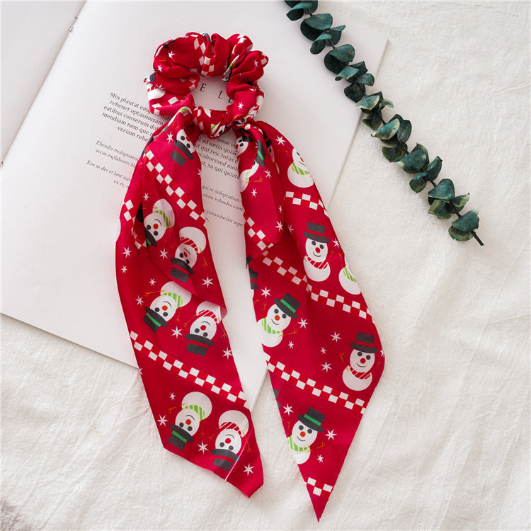 Sweet Ribbon Christmas Print Hair Scarf Scrunchie 6W6HSR444
