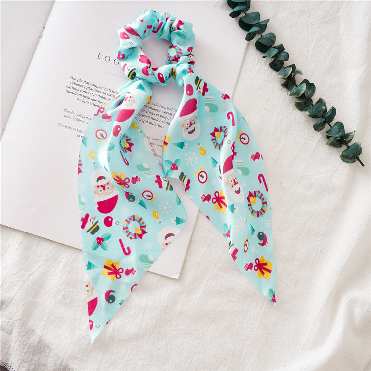 Sweet Ribbon Christmas Print Hair Scarf Scrunchie 6W6HSR444