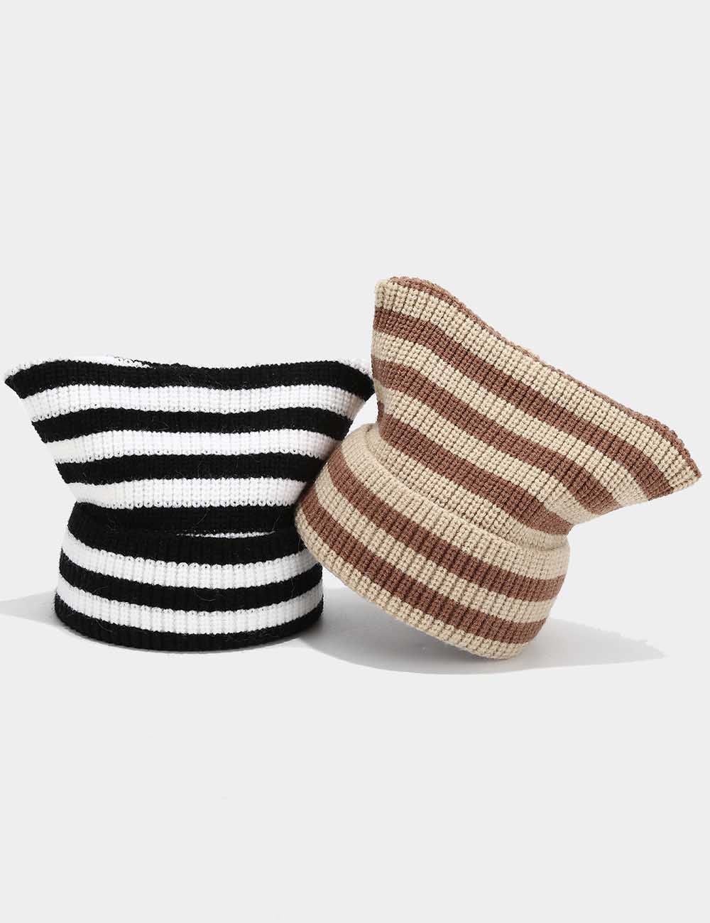 Winter Beanie Striped Color Contrast Warm Knit Hat DP25G740