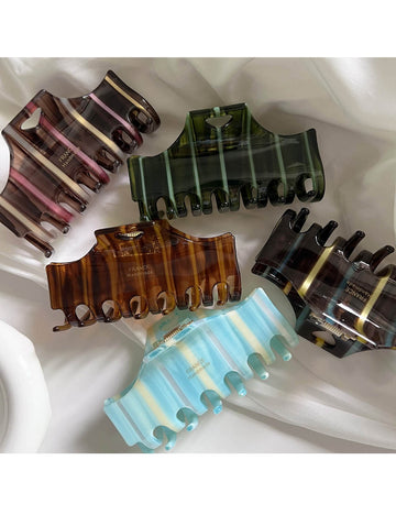 Vintage Heart Stripe Acetate Hair Claw DP25B948
