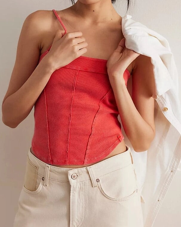 Washed Ribbed Slim Spaghetti Camis DP25B853
