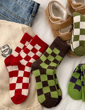 Color Block Plaid Thicken Warm Winter Socks DP25H524