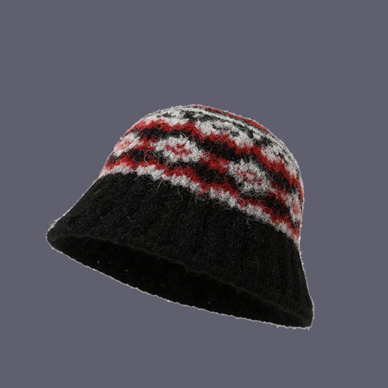 Vintage Fair Isle Jacquard Knit Bucket Hat DP25H717