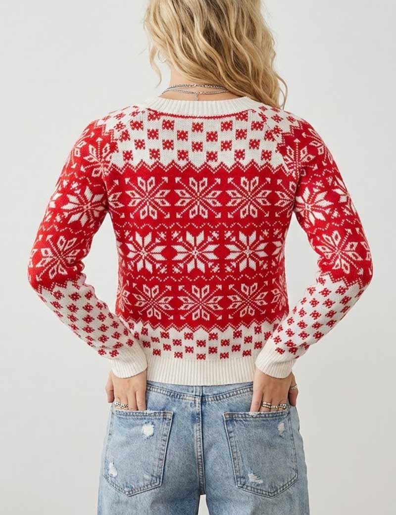 Snowflake Round Neck Knit Christmas Sweater DP25H425