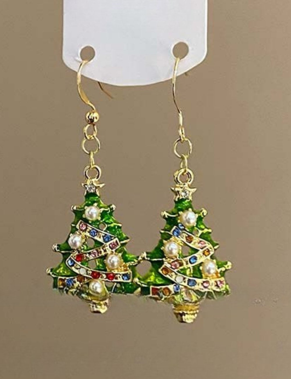 Colored Rhinestone Christmas Tree Pendant Hoop Earrings DPJE1912