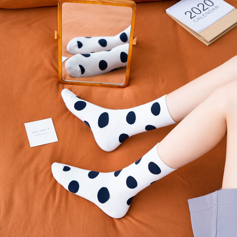 Polka Dot Jacquard Crew Socks - DippedShop Wholesale - #8787