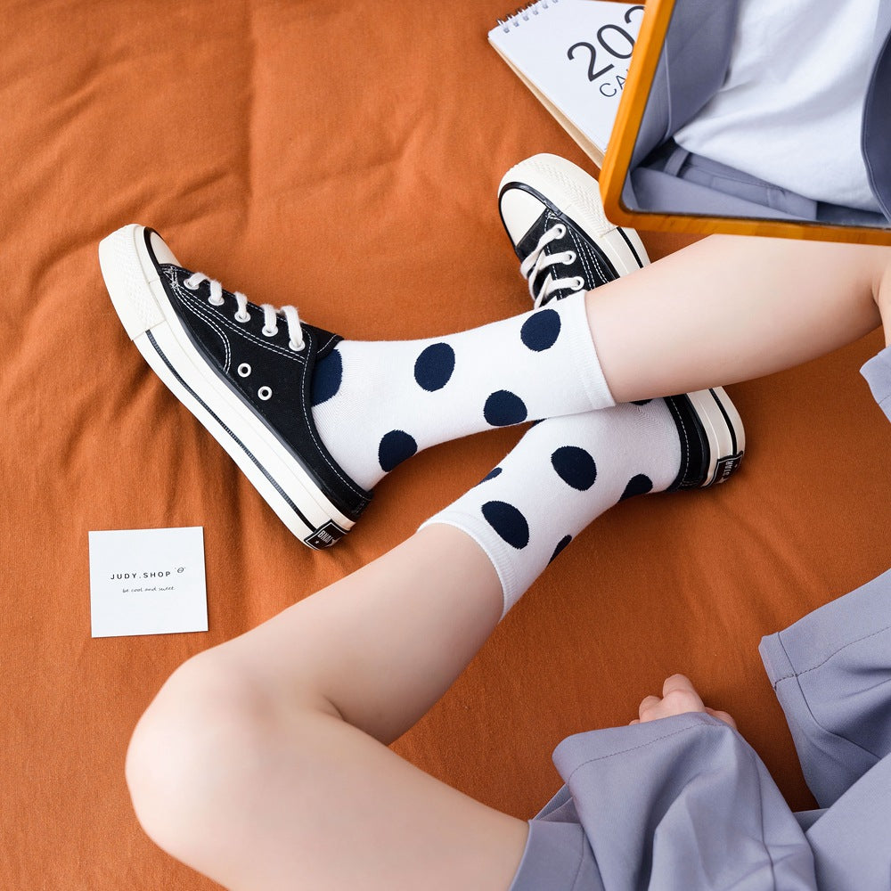 Polka Dot Jacquard Crew Socks - DippedShop Wholesale - #7091