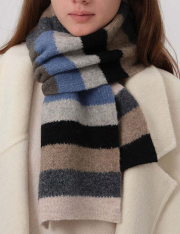 Versatile Contrast Color Striped Wool Knit Scarf DP25F626