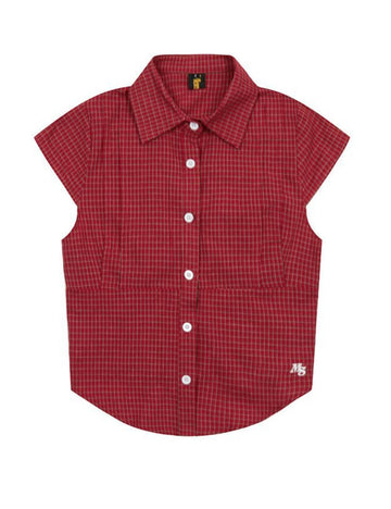 Vintage Lapel Collar Plaid Short Sleeve Top DP25D435