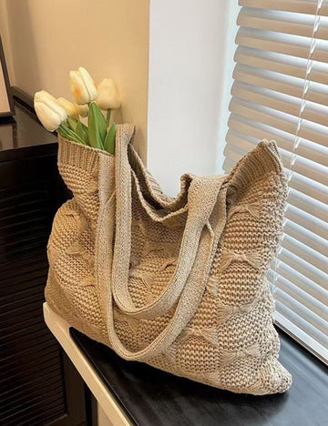 Solid Color large Cpacity Knit Shoulder Tote Bag DPB1601