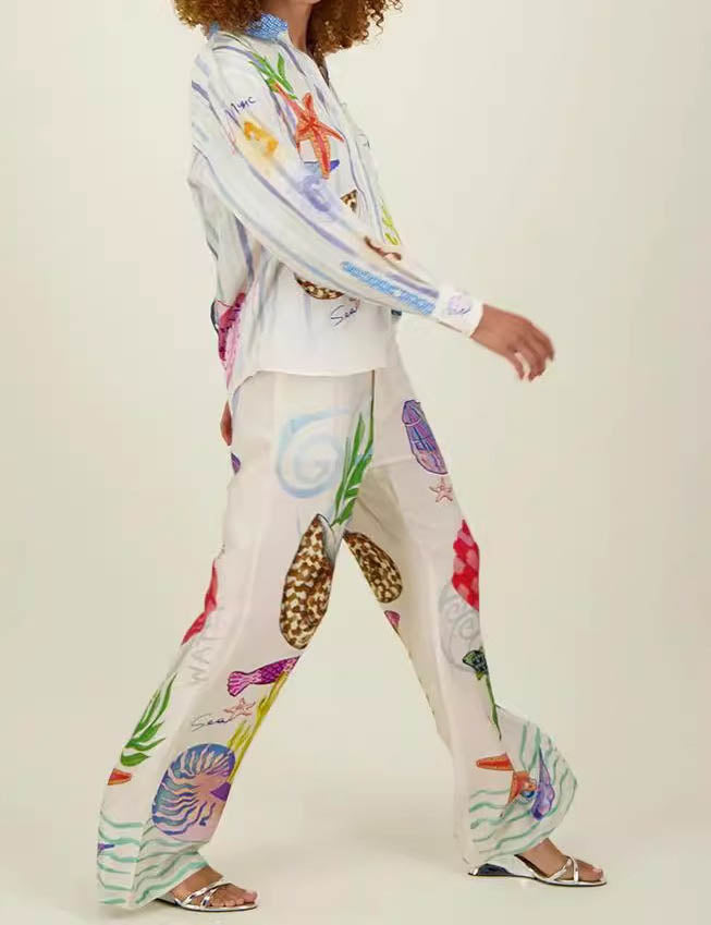 Colorful Print Casual Shirt Pant Set DP25E625