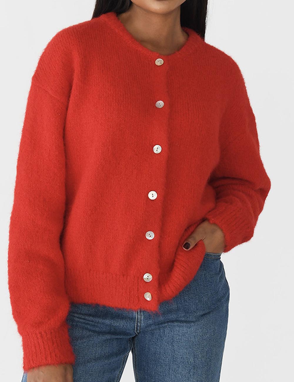 Vintage Crew Neck Long Sleeve Knit Cardigan DP25E534