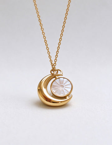 French Crescent Moon Mother of Pearl Pendant Necklace 6W6JNC1010