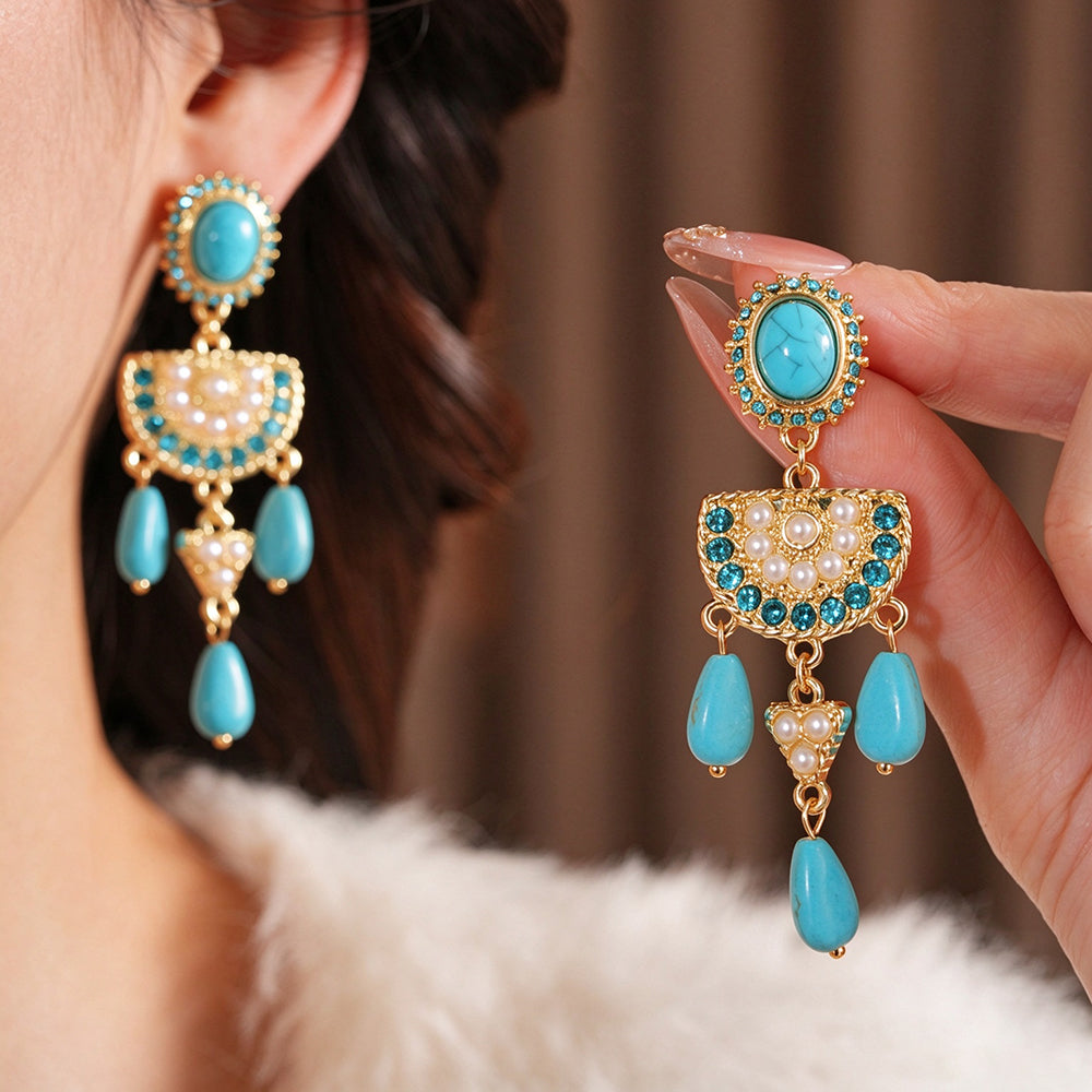 Bohemian Turquoise Teardrop Tassel Earrings 6W6JER832