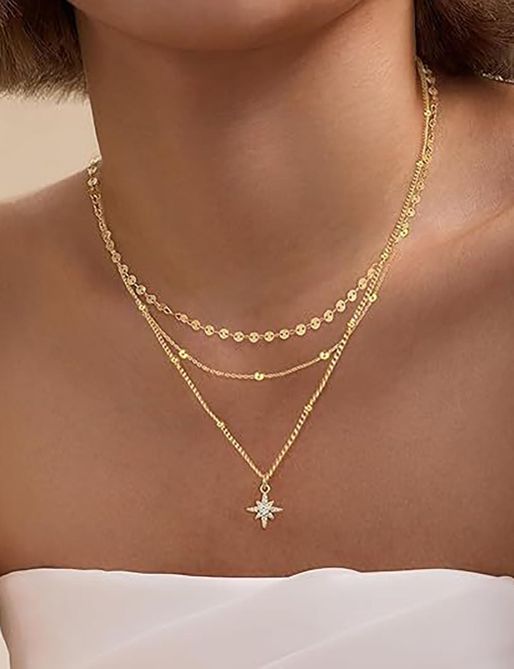 Layered Starburst Chain Necklace - DippedShop Wholesale - #4307