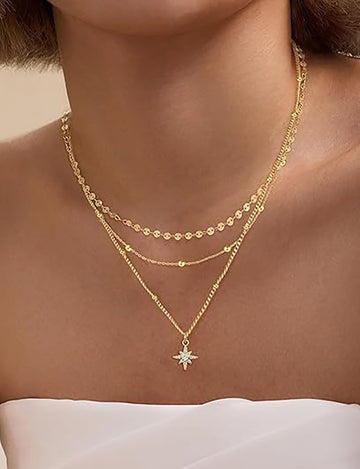 3 Pcs Simple Starburst Layered Chain Necklace 6W6JNC402L