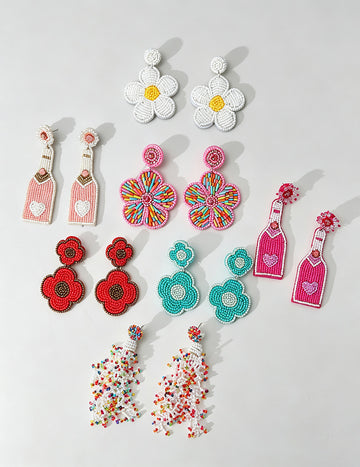 Beaded Floral Pendant Earrings - DippedShop Wholesale - #6707