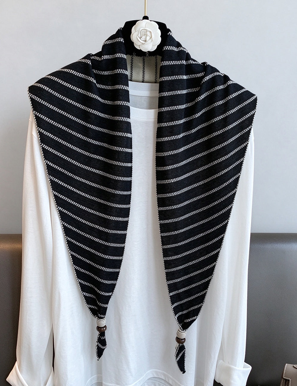 Striped Knit Triangle Scarf - DippedShop Wholesale - #0035