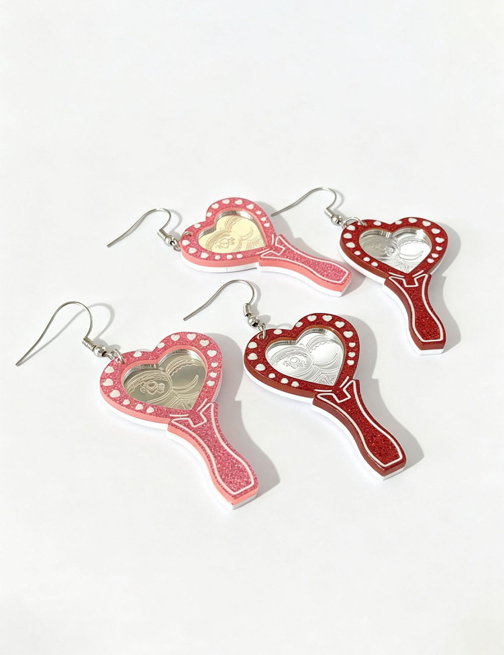 Heart Mirror Hook Earrings - DippedShop Wholesale - #8899