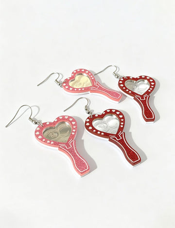 Heart Mirror Hook Earrings - DippedShop Wholesale - #8899