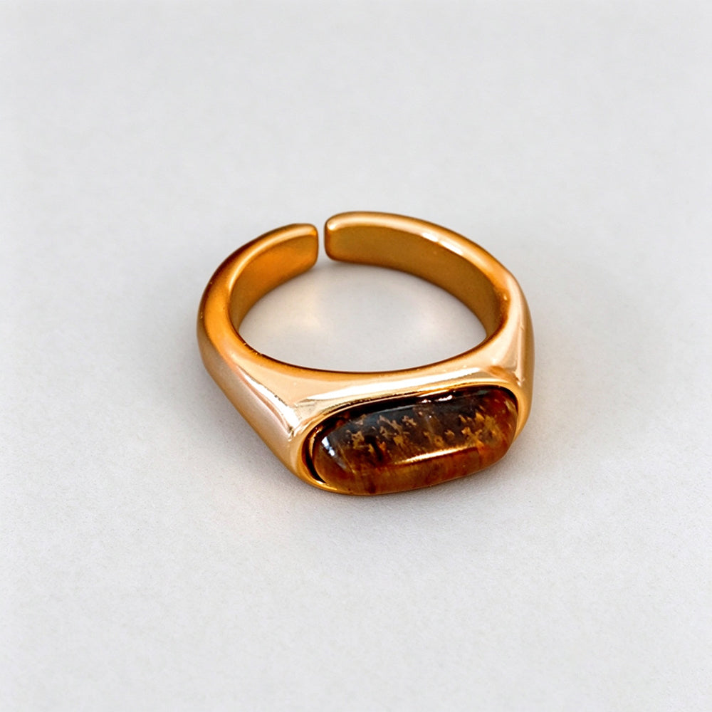 Vintage Gold Plated Oval Tiger Eye Open Ring 6W6JRG359