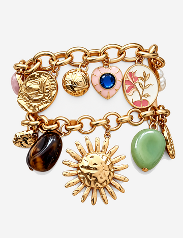 Stylish Gold Plated Heart Floral Pendant Bracelets 6W6JBR637