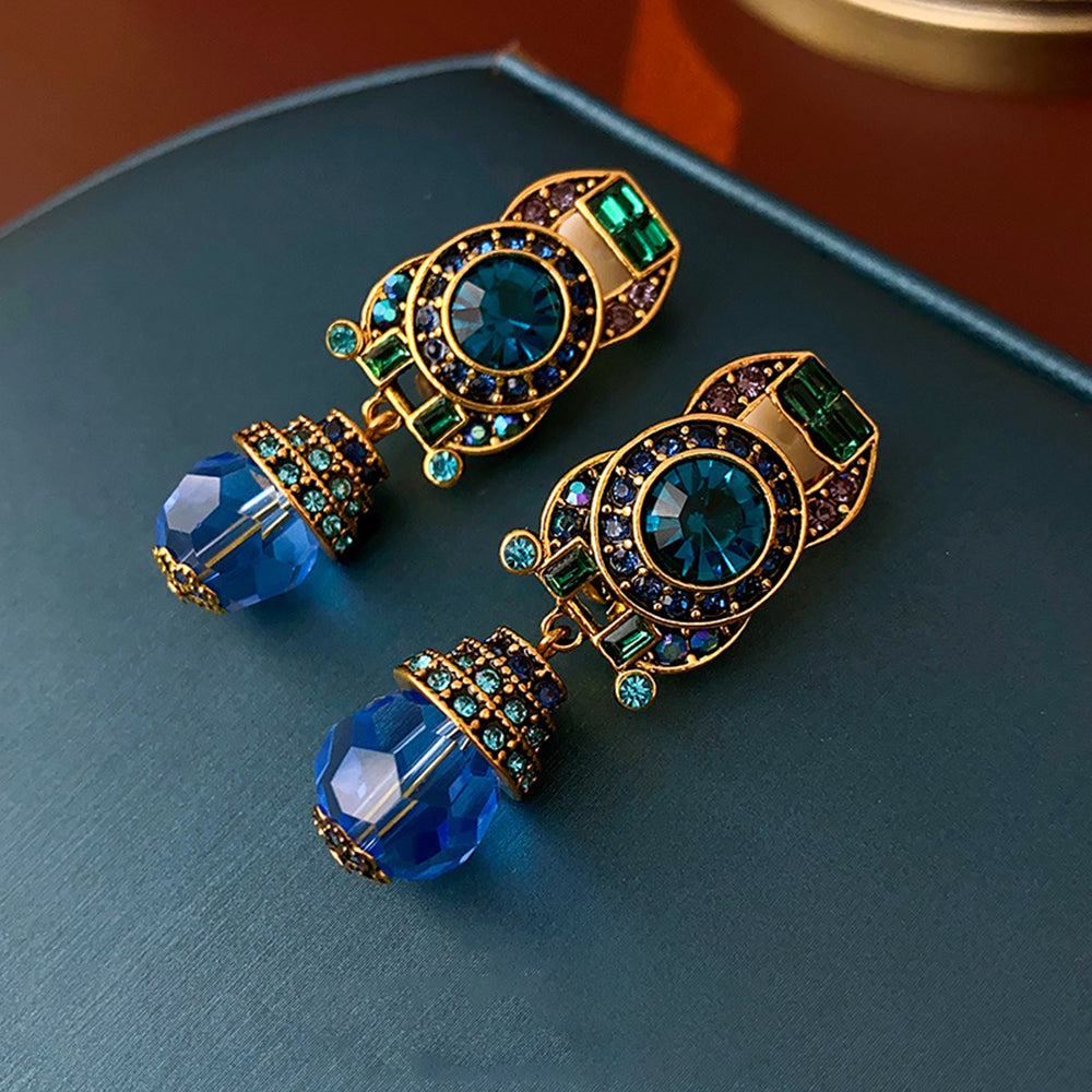 Retro Blue Rhinestone Crystal Dangle Earrings 6W6JER711