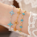 Vintage Rhinestones Enamel Floral Chain Bracelet 6W6JBR719