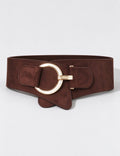 Trendy Gold Buckle Faux Suede Wide Stretchy Belt 6W6JBT230