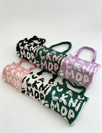 Trendy Letter Graphic Knit Shoulder Tote Bag 6W10BBG1790