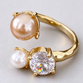 French Cubic Zirconia Pearl Irrregular Open Ring 6W6JRG369