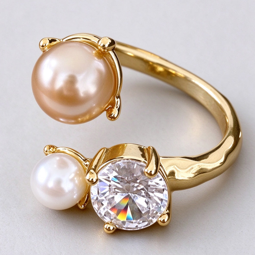 French Cubic Zirconia Pearl Irrregular Open Ring 6W6JRG369