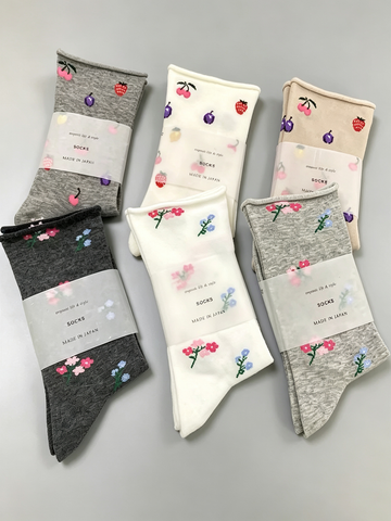 Floral Rolled Cuff Crew Socks - DippedShop Wholesale - #7267