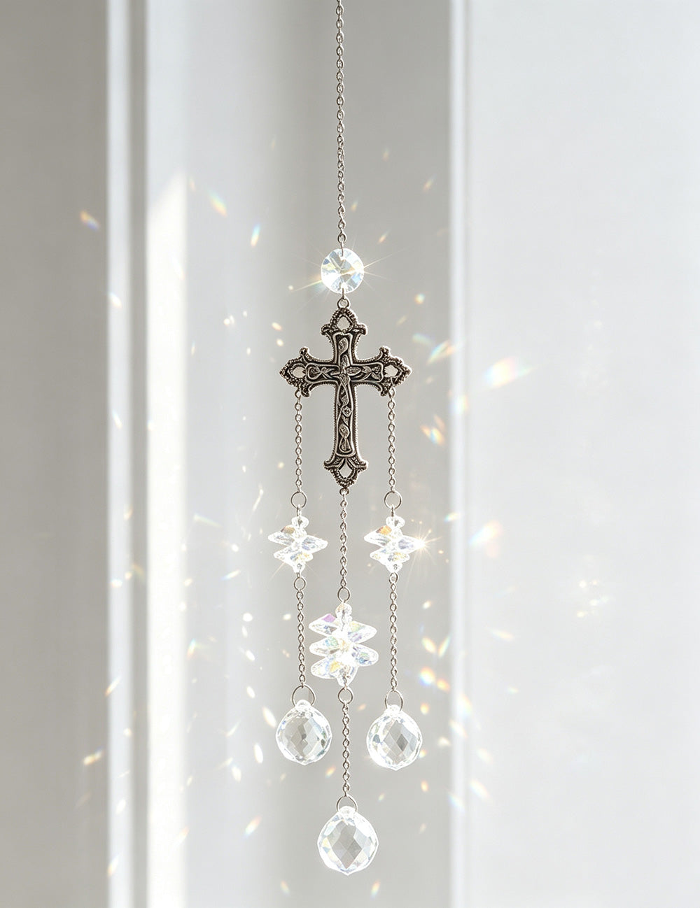 Vintage Cross Crystal Prism Wind Chime Suncatcher 6H7HLS143