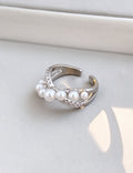 Elegant Cubic Zirconia Cross Pearl Open Ring 6W6JRG365